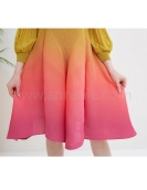 Miyake Women's Round Neck Pleated Dresses Women Puffy  Dress Summer Gradient Dress