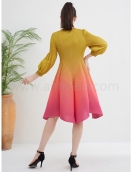 Miyake Women's Round Neck Pleated Dresses Women Puffy  Dress Summer Gradient Dress