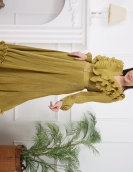 High Quality Luxury Satin Maxi Dress with Pleated Design Elegant Casual Long Sleeved Plus Size Dress Modest Style with Belt