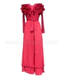 High Quality Designer Clothing Pleated Ruffled V-Neck Dress Large Size Comfortable Soft Breathable Belt Long Dress Casual