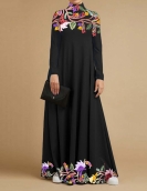 Long Dress Turtleneck Floral Kaftan Plus Size Casual Abaya Dress Muslim Clothes Dress Women Musulmane Vestidos Largos