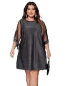 Plus Size Autumn Mini A-Line Dress Women Mesh See Through Patchwork Modis Bling Ladies Dresses Loose Ruffle Pleated Woman Dress