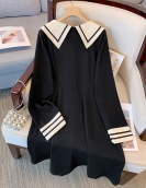 Plus-size Women's Spring Casual preppy Dress Loose and comfortable 82.8% cotton party dress Black commuter dress