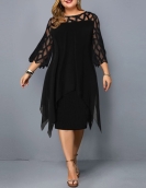 Purple Plus Size Dress for Women Fashion Lace Sleeve Midi Dress Autumn Winter Elegant Round Neck Christmas Party Dress