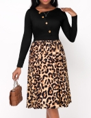 2023 Autumn Dresses for Women Fashionable Leopard Print Button Design Long Sleeved Dress Vestidos Mujer Casual Midi Robe Female