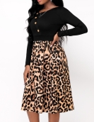 2023 Autumn Dresses for Women Fashionable Leopard Print Button Design Long Sleeved Dress Vestidos Mujer Casual Midi Robe Female