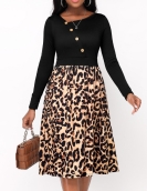 2023 Autumn Dresses for Women Fashionable Leopard Print Button Design Long Sleeved Dress Vestidos Mujer Casual Midi Robe Female