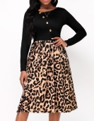 2023 Autumn Dresses for Women Fashionable Leopard Print Button Design Long Sleeved Dress Vestidos Mujer Casual Midi Robe Female