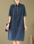 2024 Summer New Korea Woman Dress Vestidos Robe Elbise Loose Plus Size Fashion Polo Short Sleeve Denim Dresses