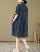 2024 Summer New Korea Woman Dress Vestidos Robe Elbise Loose Plus Size Fashion Polo Short Sleeve Denim Dresses